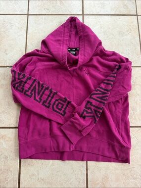 PINK Victoria's Secret Magenta Hooded Pullover with Black Sleeve Logos